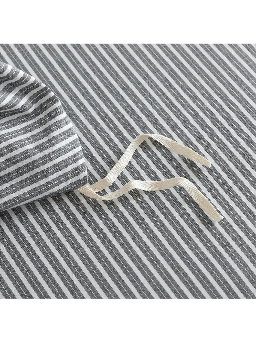 NEW Queen 100% Washed Cotton Duvet Cover Set, 3-Piece, Linen-Like Pinstripe